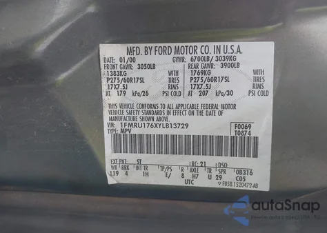 2000 Ford Expedition Eddie Bauer from USA, damaged, VIN 1FMRU176XYLB13729